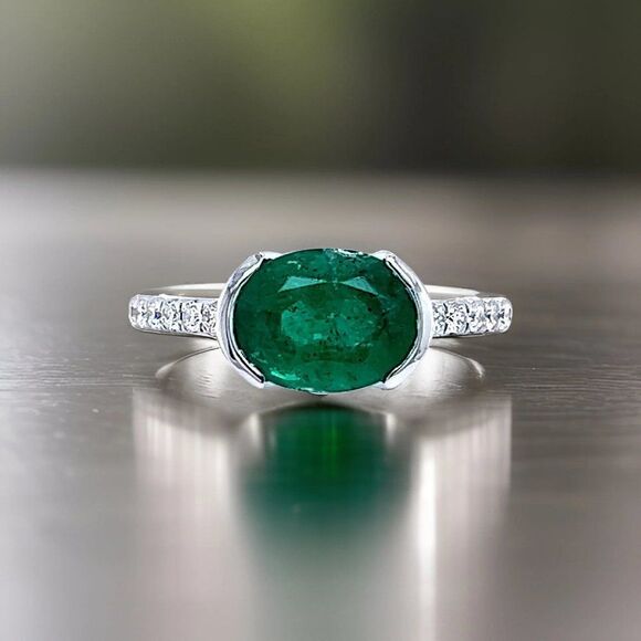 Natural Emerald Diamond Ring 6.5 14k W Gold 2.33 TCW Certified 221335 - Picture 6 of 17
